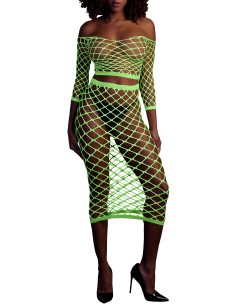 Bustier et Robe Filet Épaules dénudées Vert Fluo