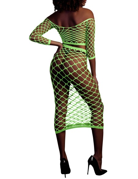 Bustier et Robe Filet Épaules dénudées Vert Fluo
