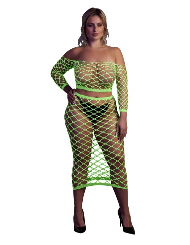 Bustier et Robe Filet Épaules dénudées Vert Fluo