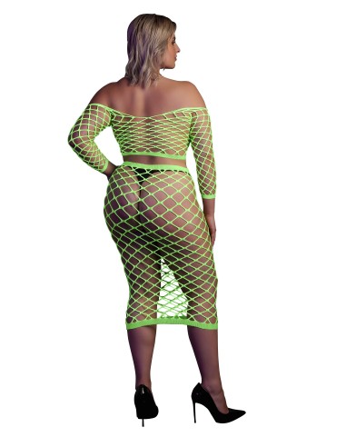 Bustier et Robe Filet Épaules dénudées Vert Fluo