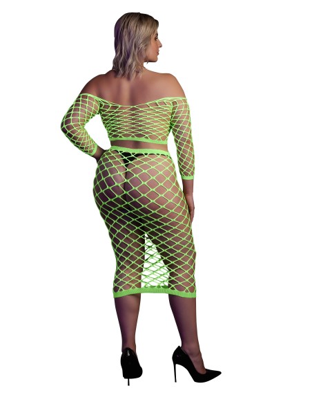 Bustier et Robe Filet Épaules dénudées Vert Fluo
