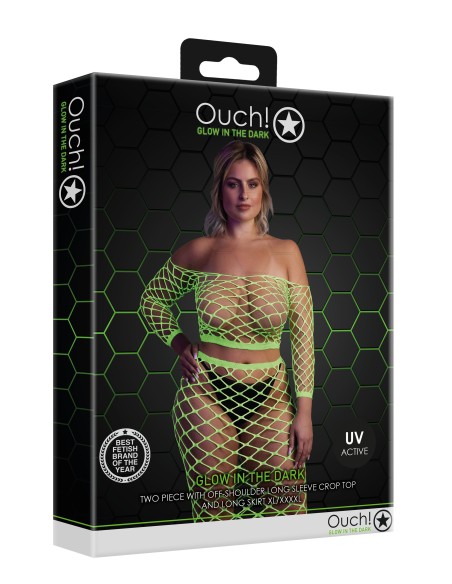 Bustier et Robe Filet Épaules dénudées Vert Fluo