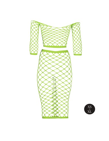 Bustier et Robe Filet Épaules dénudées Vert Fluo