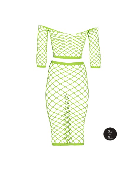 Bustier et Robe Filet Épaules dénudées Vert Fluo