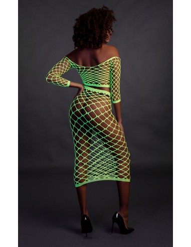 Bustier et Robe Filet Épaules dénudées Vert Fluo