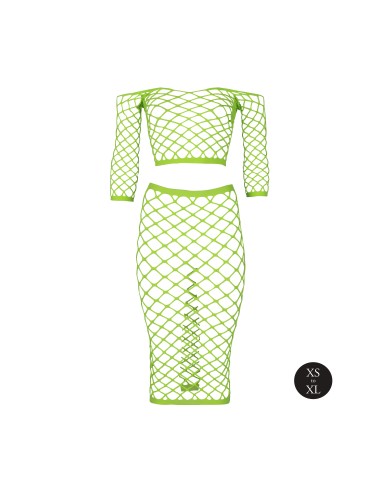 Bustier et Robe Filet Épaules dénudées Vert Fluo