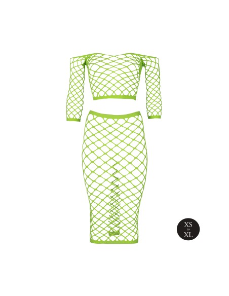 Bustier et Robe Filet Épaules dénudées Vert Fluo