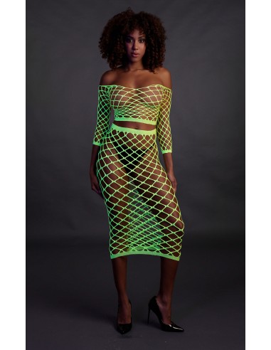 Bustier et Robe Filet Épaules dénudées Vert Fluo