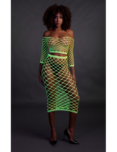Bustier et Robe Filet Épaules dénudées Vert Fluo
