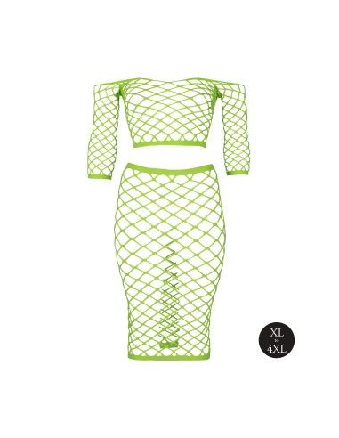 Bustier et Robe Filet Épaules dénudées Vert Fluo
