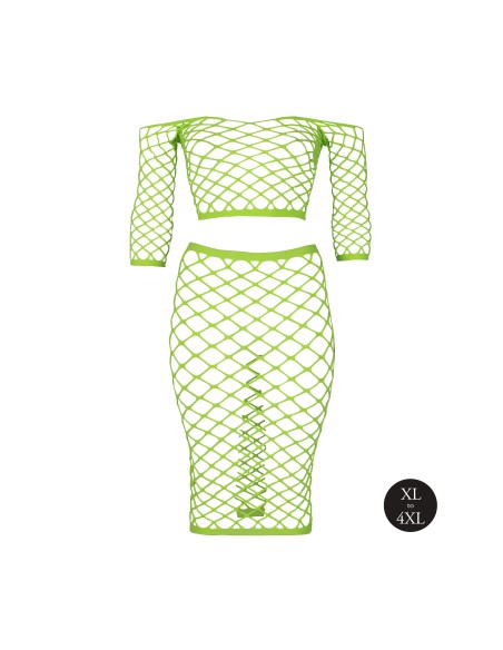Bustier et Robe Filet Épaules dénudées Vert Fluo