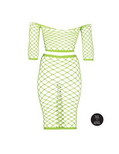 Bustier et Robe Filet Épaules dénudées Vert Fluo