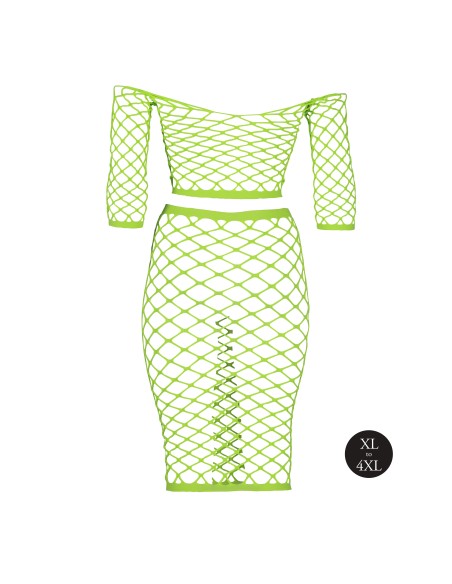Bustier et Robe Filet Épaules dénudées Vert Fluo