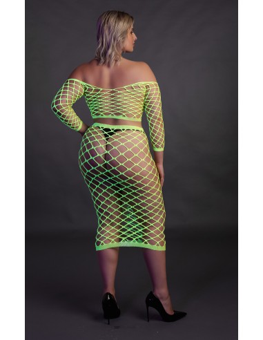 Bustier et Robe Filet Épaules dénudées Vert Fluo