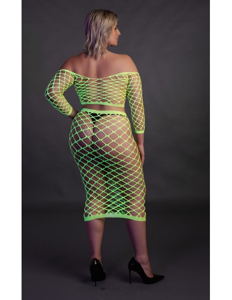 Bustier et Robe Filet Épaules dénudées Vert Fluo