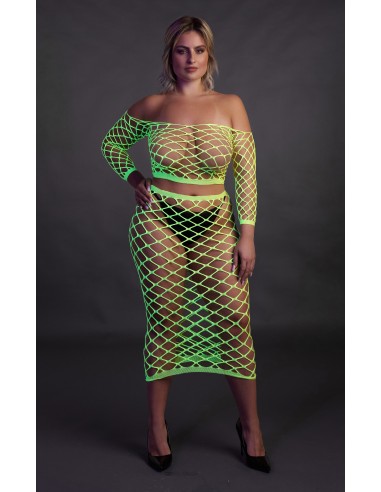 Bustier et Robe Filet Épaules dénudées Vert Fluo