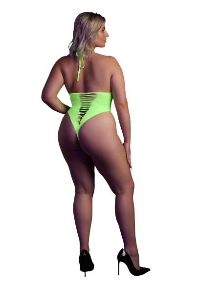 Body échancré ouvert à l'entrejambe avec dos nu Vert Fluo