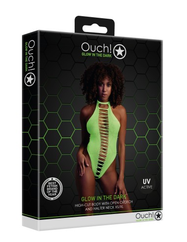 Body échancré ouvert à l'entrejambe avec dos nu Vert Fluo