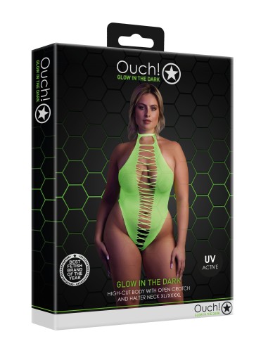 Body échancré ouvert à l'entrejambe avec dos nu Vert Fluo