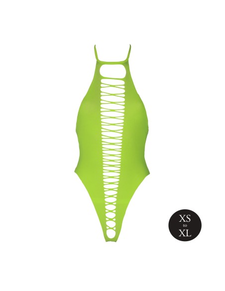 Body échancré ouvert à l'entrejambe avec dos nu Vert Fluo