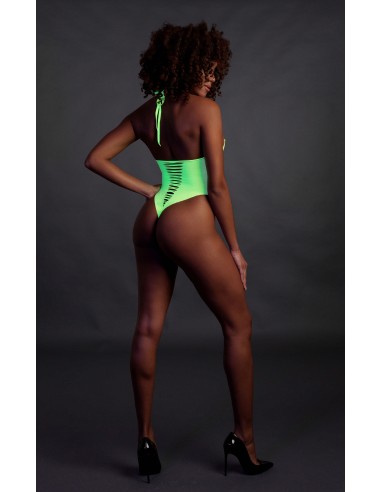 Body échancré ouvert à l'entrejambe avec dos nu Vert Fluo