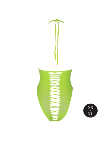 Body échancré ouvert à l'entrejambe avec dos nu Vert Fluo