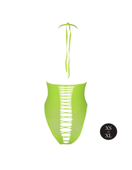Body échancré ouvert à l'entrejambe avec dos nu Vert Fluo