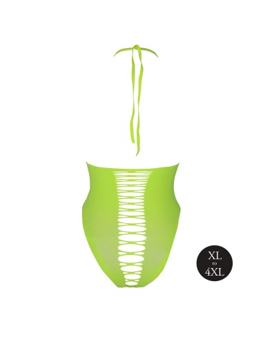 Body échancré ouvert à l'entrejambe avec dos nu Vert Fluo