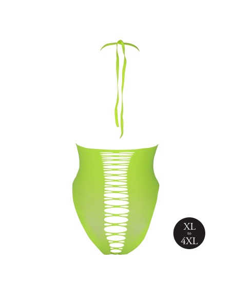 Body échancré ouvert à l'entrejambe avec dos nu Vert Fluo