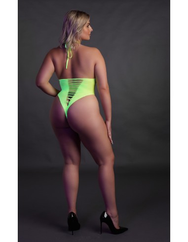 Body échancré ouvert à l'entrejambe avec dos nu Vert Fluo