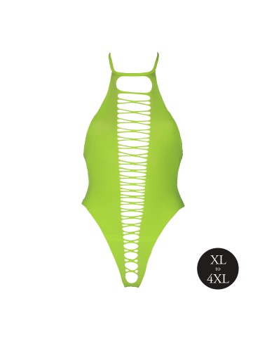Body échancré ouvert à l'entrejambe avec dos nu Vert Fluo