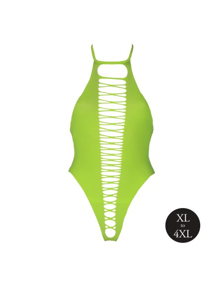 Body échancré ouvert à l'entrejambe avec dos nu Vert Fluo