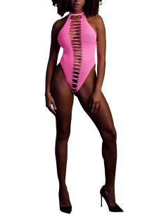 Body échancré ouvert à l'entrejambe avec dos nu Rose Fluo