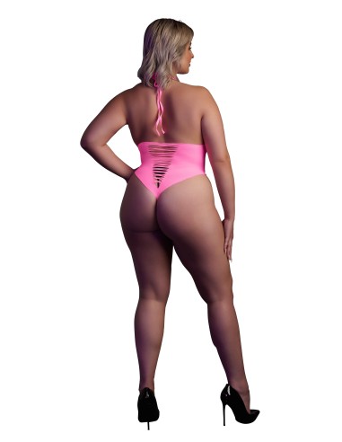 Body échancré ouvert à l'entrejambe avec dos nu Rose Fluo