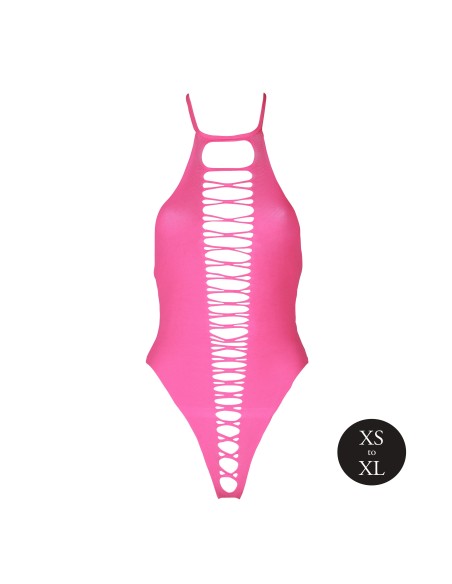 Body échancré ouvert à l'entrejambe avec dos nu Rose Fluo
