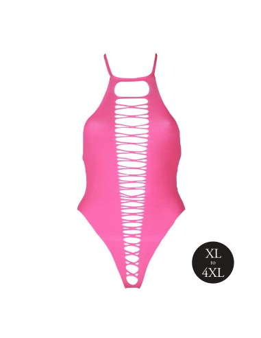 Body échancré ouvert à l'entrejambe avec dos nu Rose Fluo