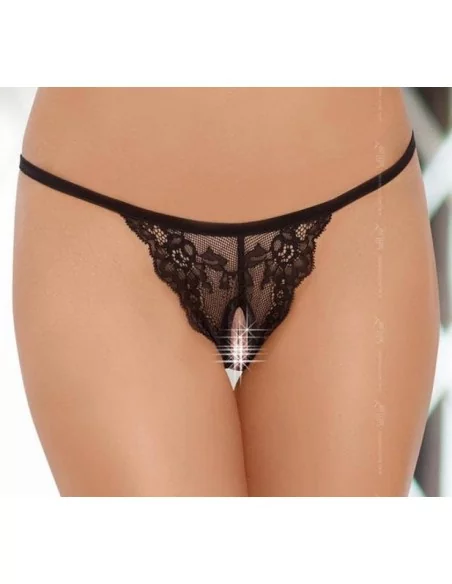 String Ficelle ouvert sur l'entrejambe - Noir