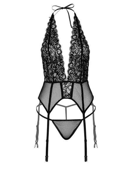Porte-Jarretelles + String Lace and Net Cami Garter Noir - Jarretelles et Jarretières - 7