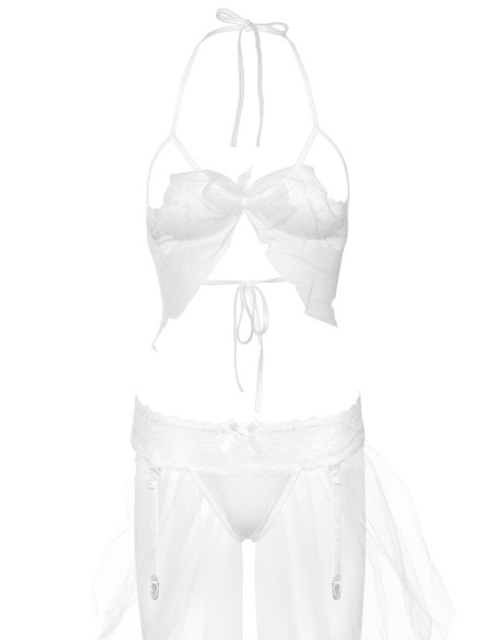 Ensemble 2 Pièces Soutien-Gorge et Porte-Jarretelles Blanc