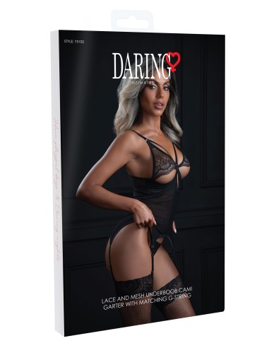 Body Porte-Jarretelles + String Lace and Mesh Noir