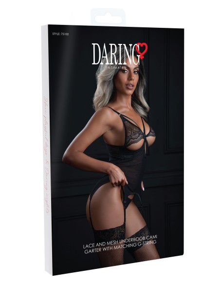 Body Porte-Jarretelles + String Lace and Mesh Noir Body Porte-Jarretelles + String Lace and Mesh Noir
