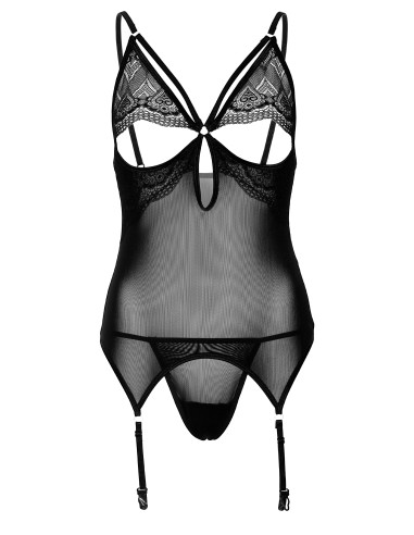 Body Porte-Jarretelles + String Lace and Mesh Noir
