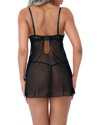 Nuisette + String Underwire Sheer Noir - Nuisettes - 2