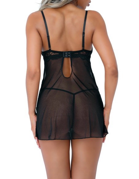 Nuisette + String Underwire Sheer Noir - Nuisettes - 2