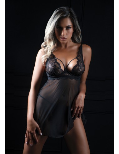 Nuisette + String Underwire Sheer Noir - Nuisettes - 5