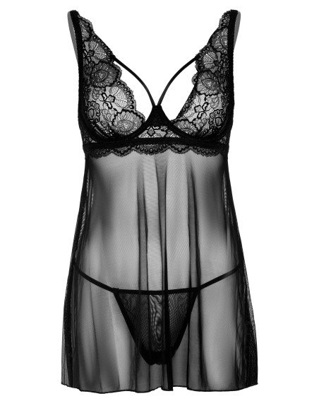 Nuisette + String Underwire Sheer Noir - Nuisettes - 8