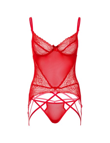 Ensemble avec porte-jarretelles Lace and Mesh Rouge Ensemble avec porte-jarretelles Lace and Mesh Rouge