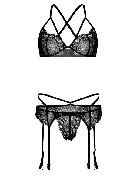 Ensemble Heart lace Garter 4 Pièces Noir Ensemble Heart lace Garter 4 Pièces Noir