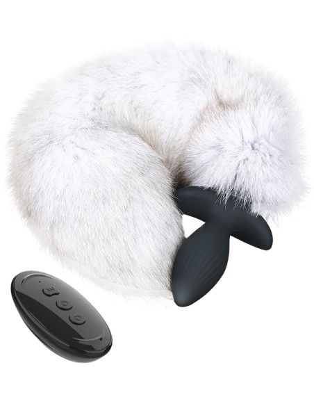 Plug vibrant avec queue Foxy 9 x 4cm | Queue 45 cm Blanc