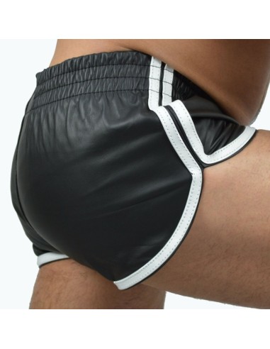 Short Imitation Cuir Sports Line Noir-Blanc